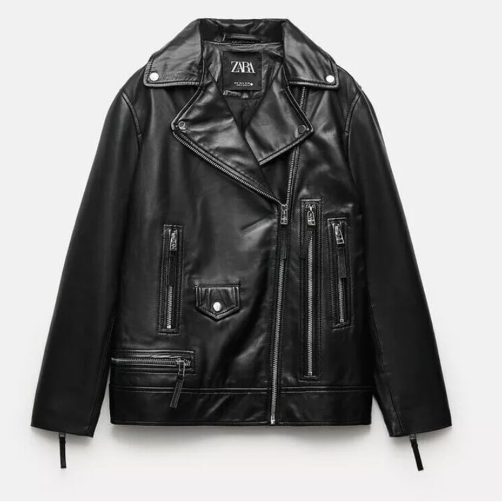 Zara ZW Real Leather Jacket Small Black